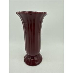 Royal Haeger Pottery Trumpet Vase 8" Maroon With Ruffled Rim